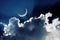 Crescent moon in a beautiful night sky with glowing clouds