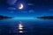 Crescent moon over the sea, stars, and a tranquil night