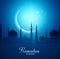 Crescent Moon and Silhouette Mosque for Ramadan Kareem Background