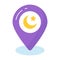 Crescent moon and star with location pin, vector design of map pin