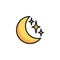 Crescent moon and stars filled outline icon