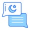 Crescent moon and start on chat bubble showing islamic conversation icon