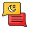 Crescent moon and start on chat bubble showing islamic conversation icon