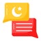 Crescent moon and start on chat bubble showing islamic conversation icon