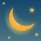 Crescent or New Moon Cartoon Vector Illustration. Young Moon 3d Icon With Glow And Stars