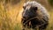 A crested porcupine waddling through the grass created with Generative AI