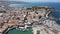 Crete, Greece. Harbor with marine vessels, boats and lighthouse. Rethymno