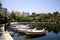 Crete, Greece - May 21 : Greece, Crete. Lake Vulismeni in the center of Agios Nikolaos with motor boats.