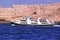 Crete or Kreta, Greece - September 15, 2017: Spirit of Athos ship passenger vessel sailing in the blue mediterranean sea against
