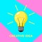Cretive idea cartoon bulb with rays. Bisiness solution concept. Burning light bulb with surreal color background. Vector