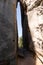 Crevice in the rock. Narrow path through the majestic sandstone rock walls. Adrspach rock city, Czech Republic