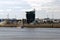 Crew transfer boat leaves Aberdeen harbour, Scotland, to pick u