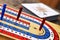 Cribbage board and playing cards