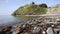Criccieth beach rocks and coast North Wales UK