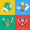 Cricket 4 flat icons composition