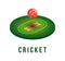 Cricket Field and ball with shadow in isometric view, cricket stadium Vector illustration on white background