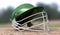 Cricket Helmet On Cracket Pitch Front