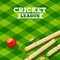 Cricket League concept based design with illustration of cricket ball and wicket stumps