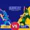 Cricket Match Between Team A VS B Of Cricketer Players On Yellow And Blue Background For Championship