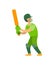 Cricket Player in Protective Helmet, Bat in Hand