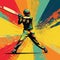 Cricket Player Swinging Bat Pop Art Style Color Explosions