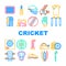 Cricket Sport Game Accessory Icons Set Vector