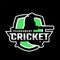 Cricket sport logo with player silhouette on a dark background. Vector illustration.