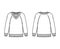 Cricket Sweater technical fashion illustration with stripes, rib V-neck, long raglan sleeves, hip length, knit cuff trim