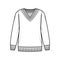 Cricket Sweater technical fashion illustration with stripes, rib V-neck, long sleeves, oversized, hip length, knit trim