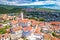 Crikvenica. Town on Adriatic sea church and landscape aerial view