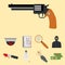 Crime icons protection law justice sign security police gun offence felony transgression flat vector illustration