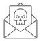 Crime letter thin line icon, scary and note, mail sign, vector graphics, a linear pattern on a white background.