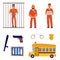 Crime and prison set with inmate characters flat vector illustration isolated.