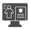 Crime profile solid icon. Person document on monitor, editing files on laptop. Jurisprudence vector design concept