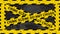 Crime scene yellow tape. Crossed lines with sign `do not cross` on grunge dark background. Restricted area symbol. Criminal