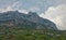 Crimea mountains. Dramatic summer sky with clouds