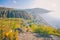 Crimea. Mountains and the road below. Away the village and the sea