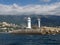 Crimea, Yalta. View of a beacon and Black Sea coast