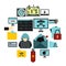 Criminal activity icons set, flat style