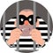 Criminal behind bars icon