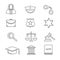 Criminal police law and justice vector thin line icons
