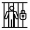 Criminal in prison line icon. Prisioner in jail illustration isolated on white. Person in cell outline style design