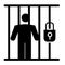 Criminal in prison solid icon. Prisioner in jail illustration isolated on white. Person in cell glyph style design