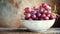 Crimson Bounties in an Ivory Nest: A Vibrant Display of Red Grapes in a Serene White Bowl