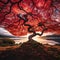 Crimson Canopy: A Surreal Autumn Landscape