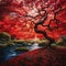 Crimson Canopy: A Surreal Autumn Landscape