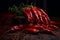 Crimson Dried Pepper on a Rich Dark Wood Background. AI