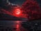 Crimson Lunar Radiance: Captivating Red Moonlit Sky