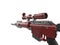 Crimson modern sniper rifle - low angle shot - closeup shot - first person view