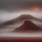 Crimson Secrets: Mysterious Landscape Beneath the Blood Moon and Fog